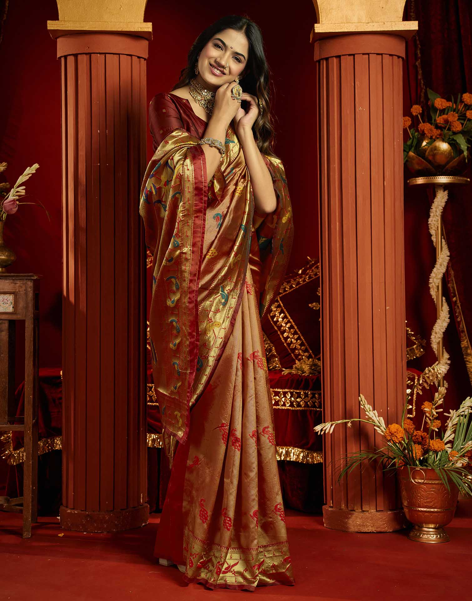 Rust Silk Woven Paithani Saree
