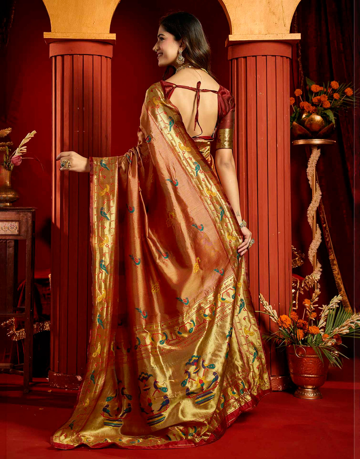 Rust Silk Woven Paithani Saree