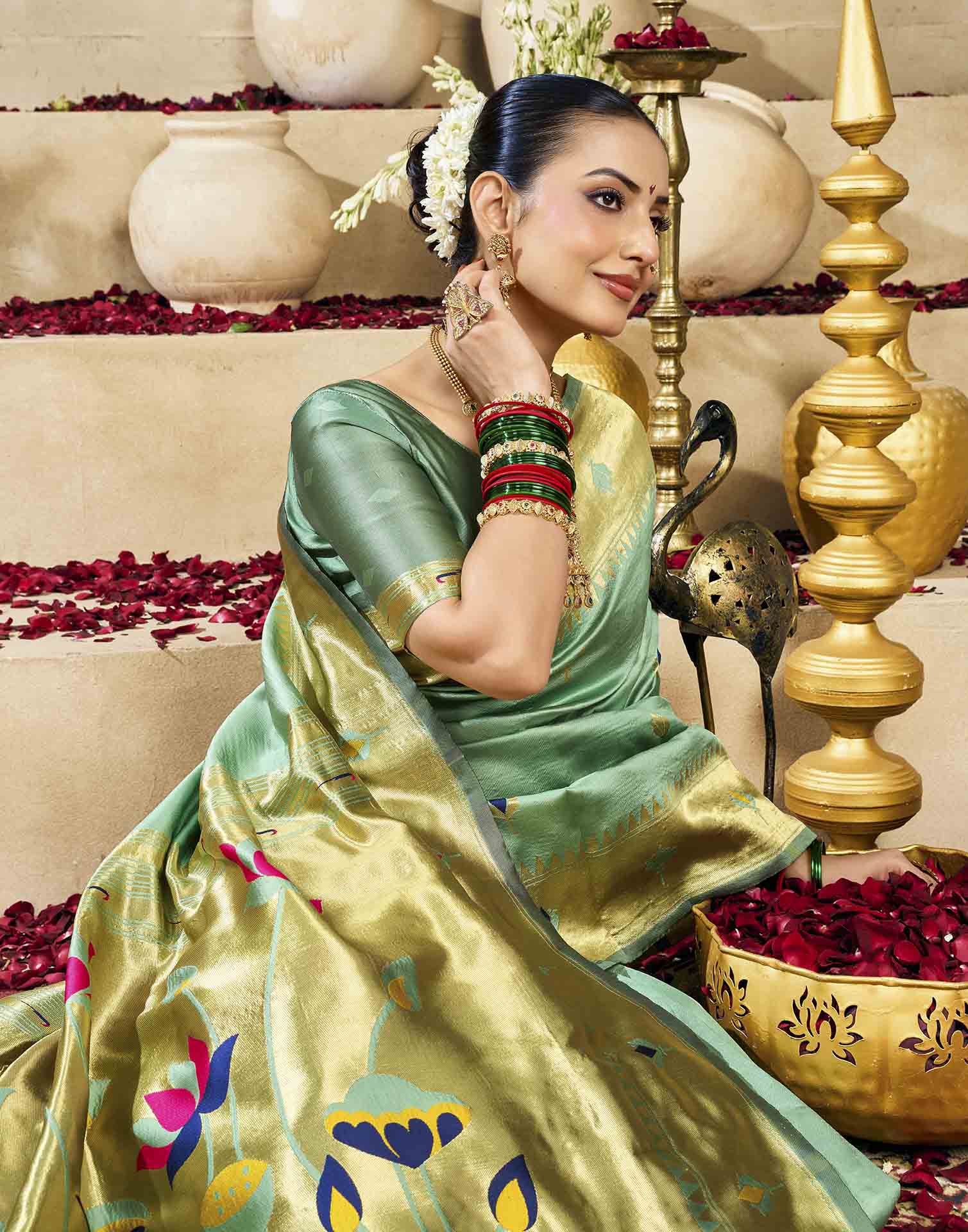 Mint Green Silk Woven Paithani Saree