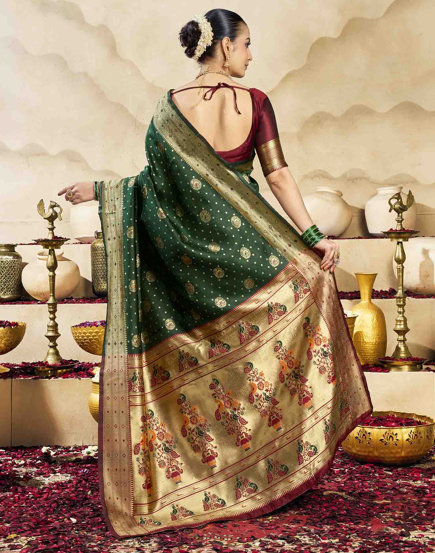 Dark Green Silk Woven Paithani Saree