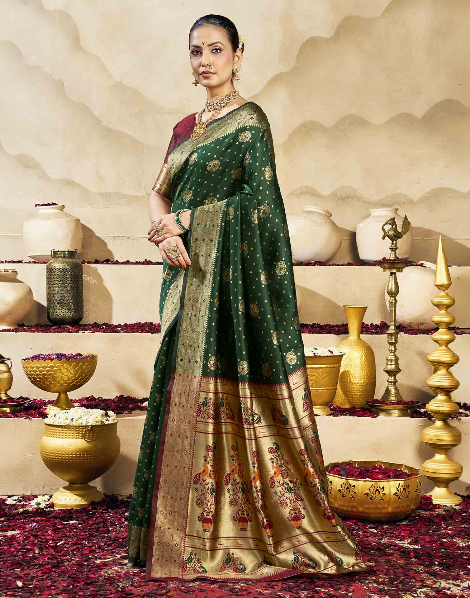 Dark Green Silk Woven Paithani Saree