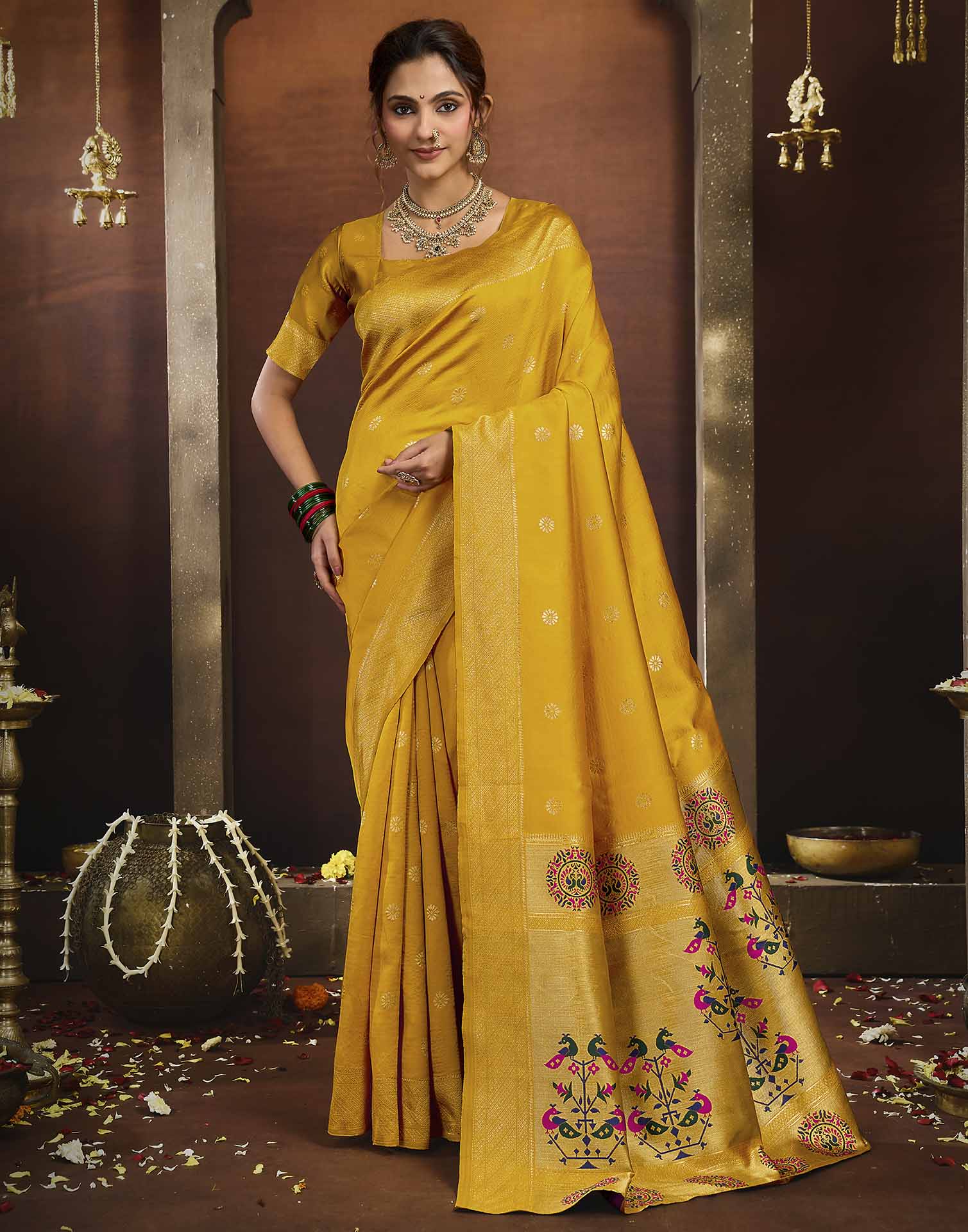Yellow Silk Woven Paithani Saree