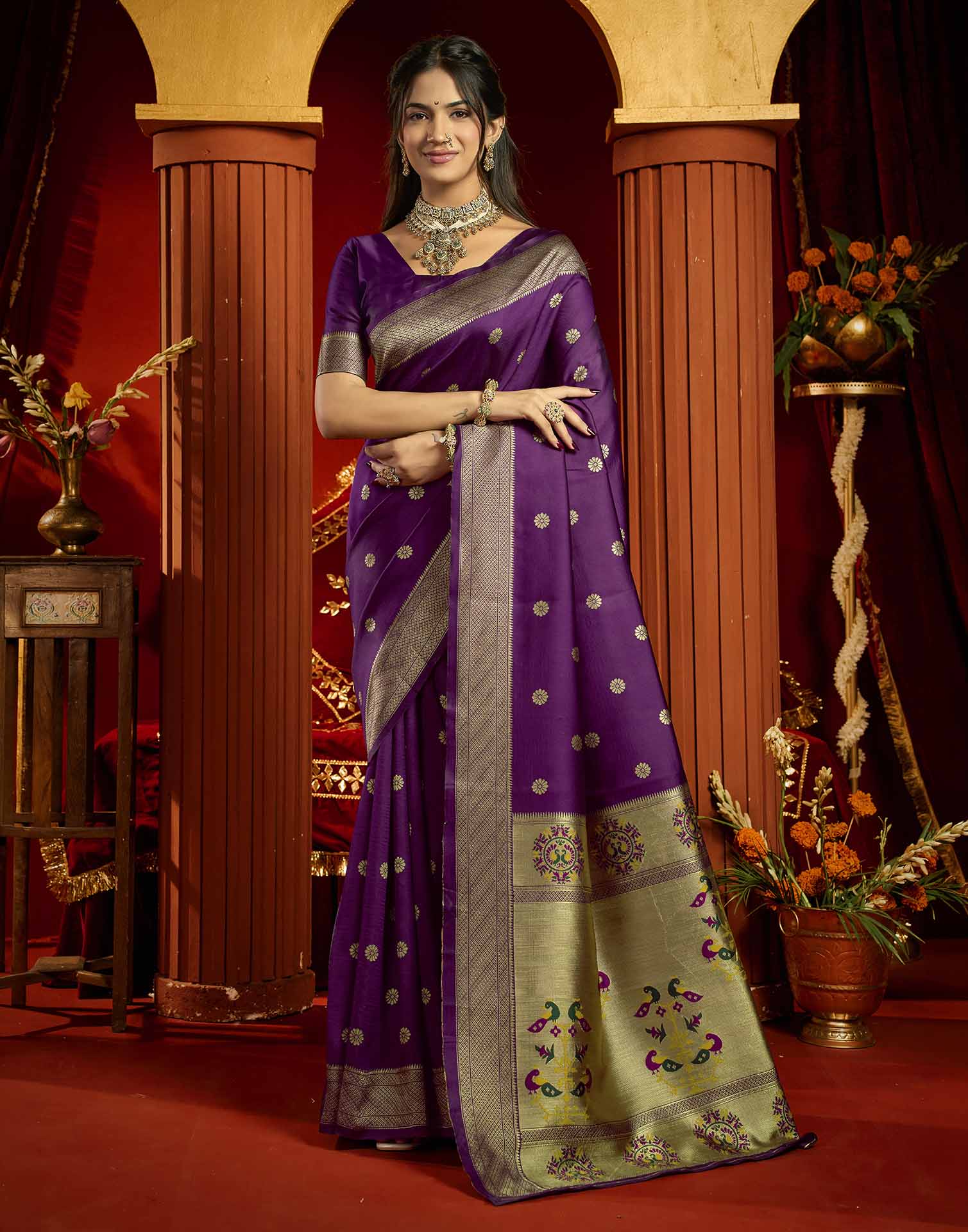 Purple Silk Woven Paithani Saree