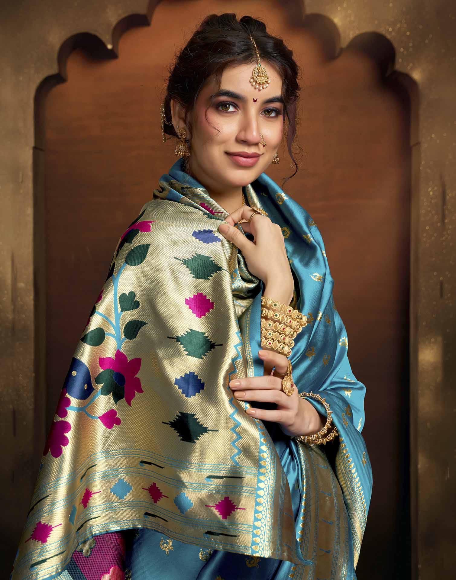 Sky Blue Silk Woven Paithani Saree