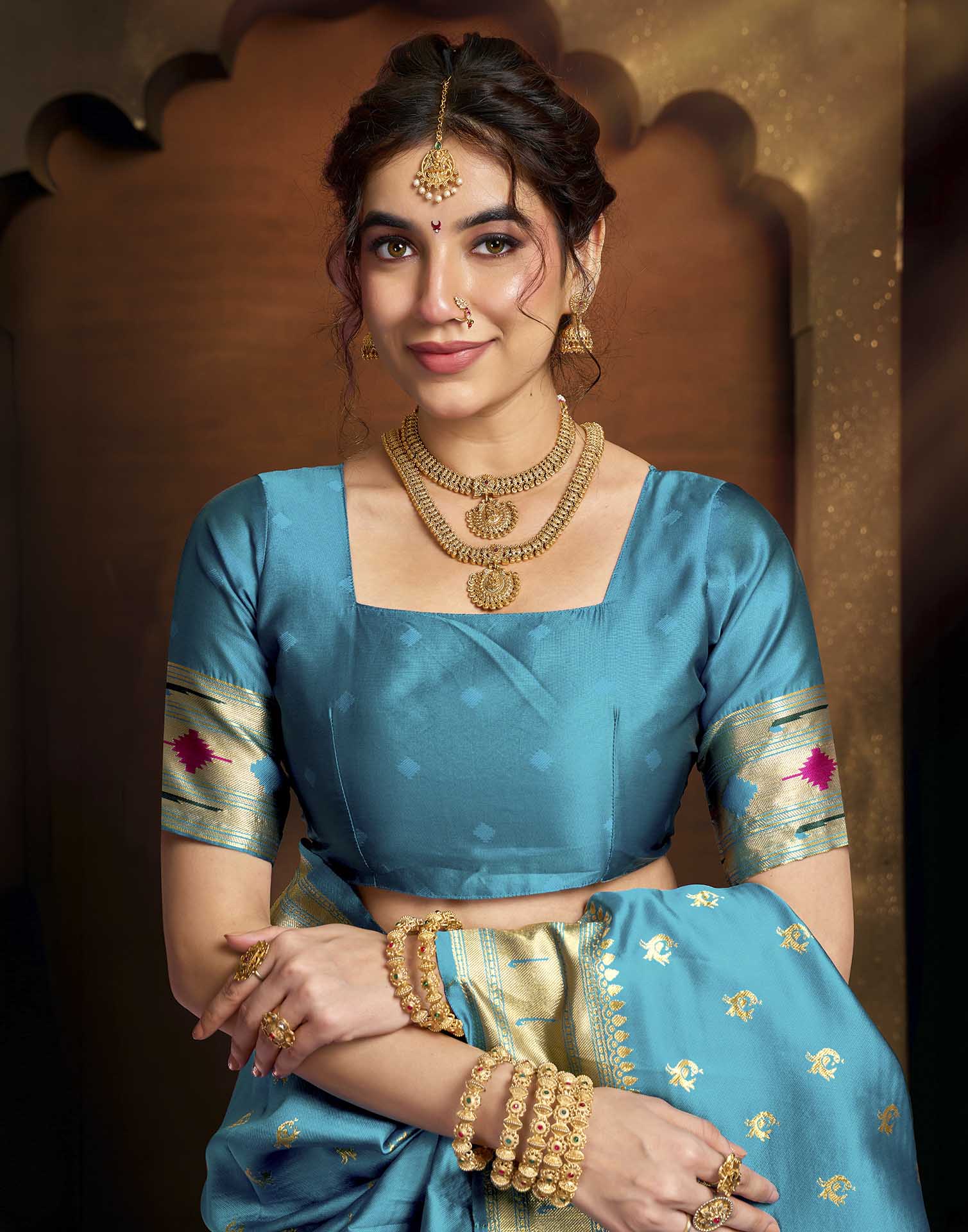 Sky Blue Silk Woven Paithani Saree