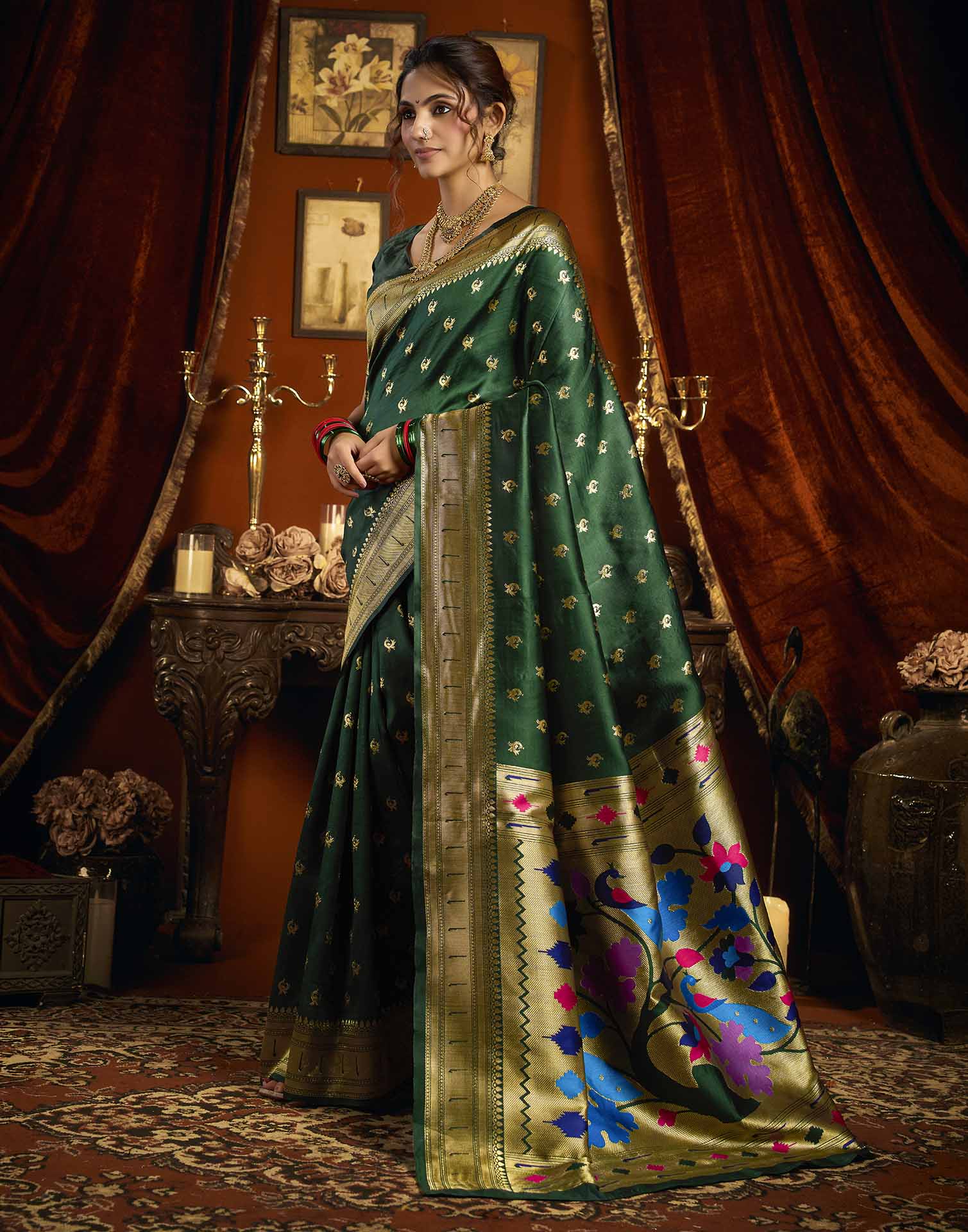 Dark Green Silk Woven Paithani Saree