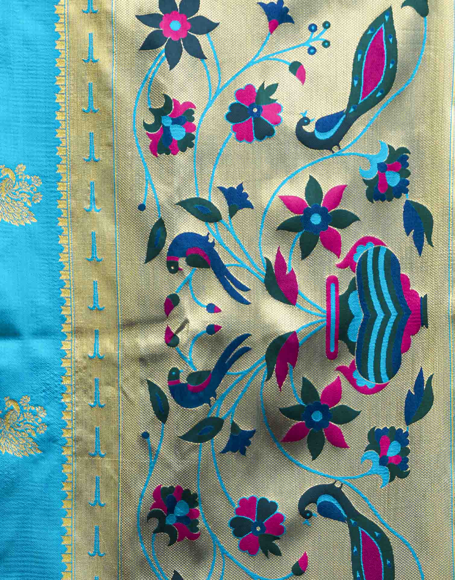 Sky Blue Silk Woven Paithani Saree