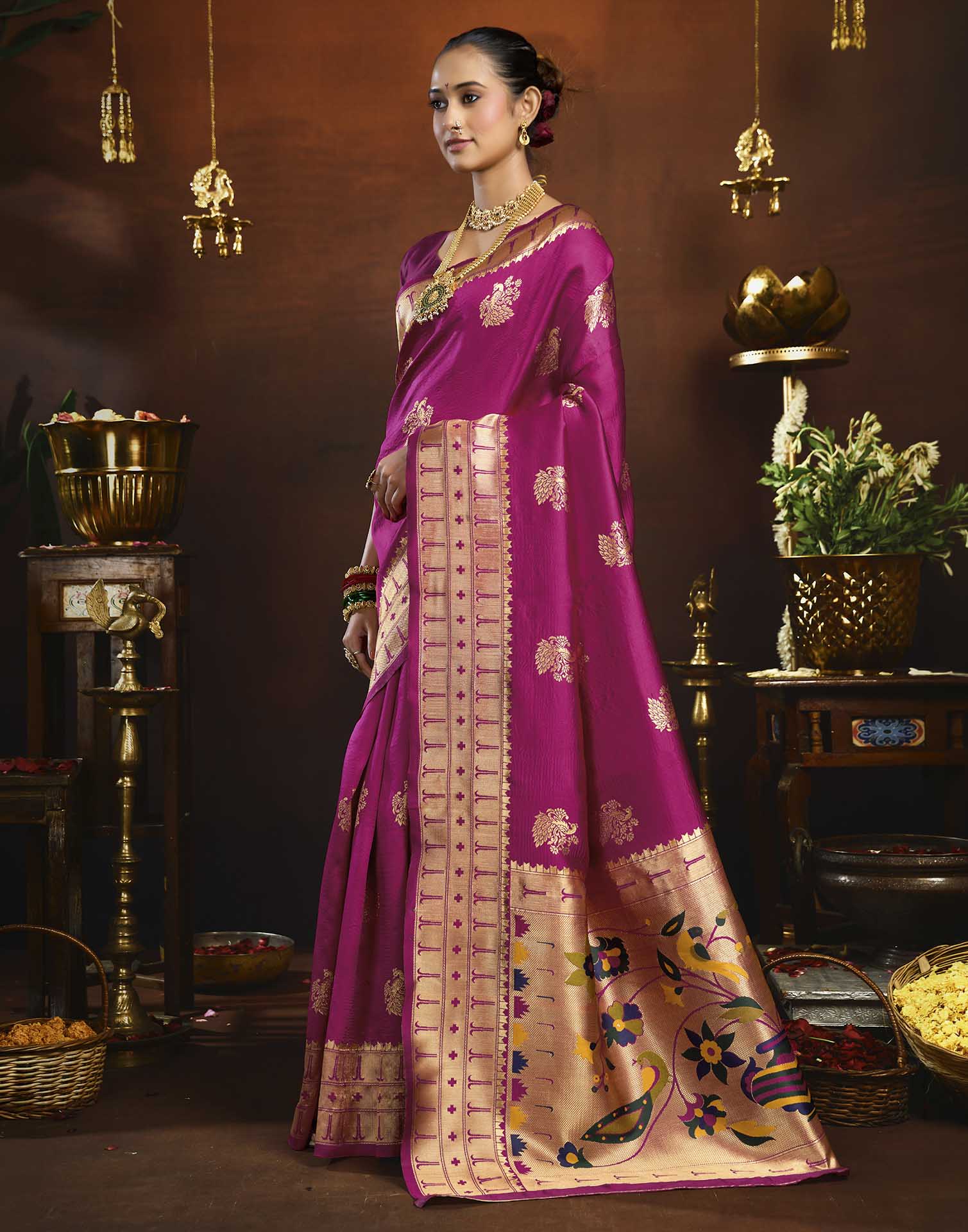 Rani Pink Silk Woven Paithani Saree