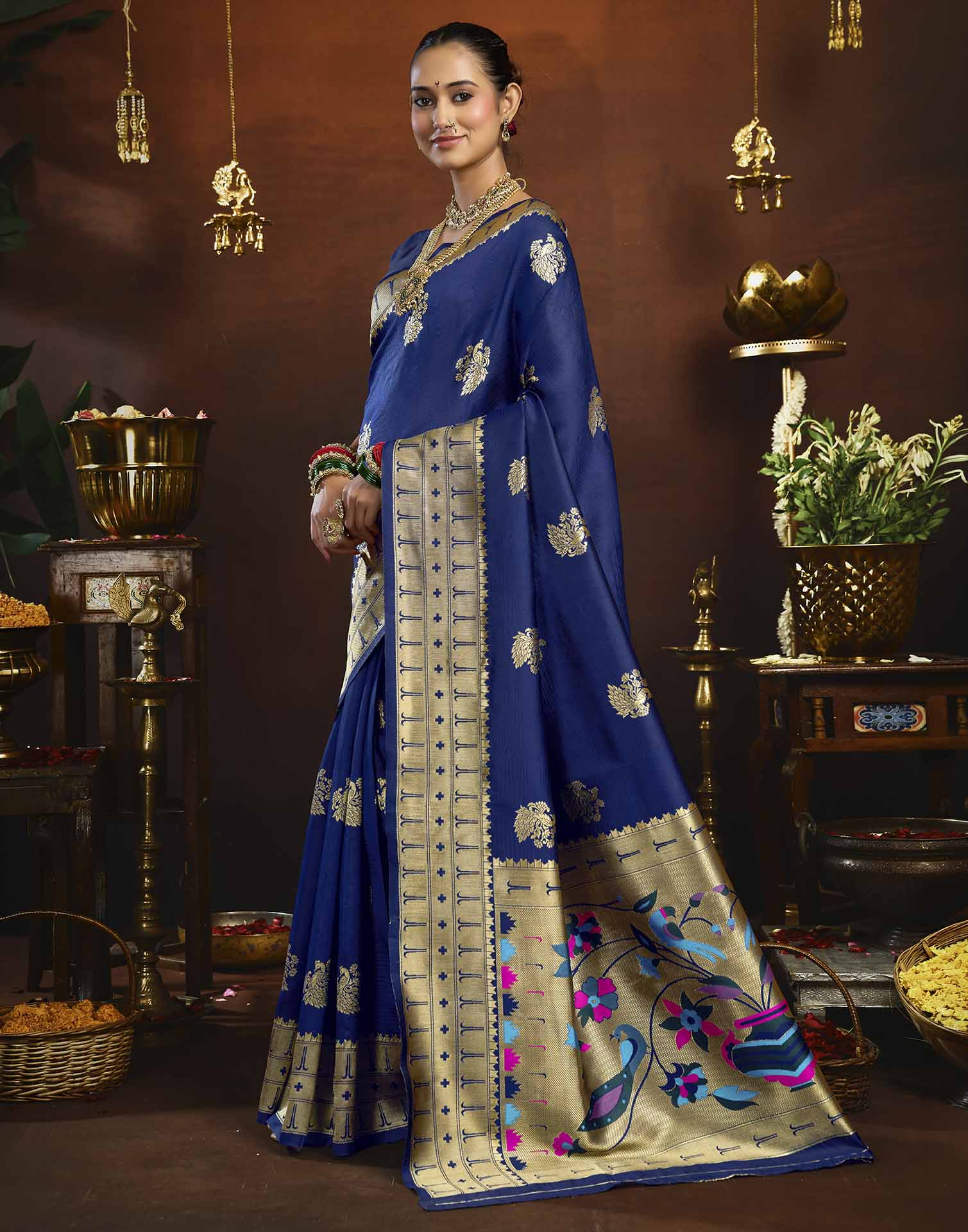 Navy Blue Silk Woven Paithani Saree