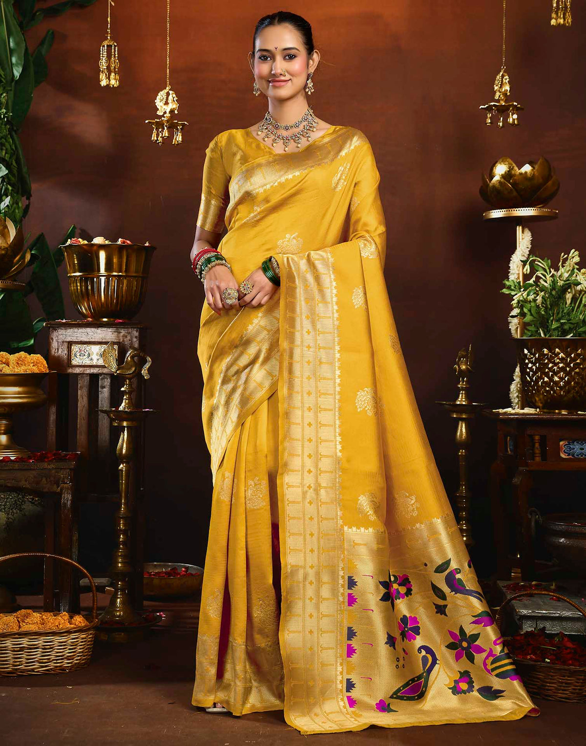 Yellow Silk Woven Paithani Saree