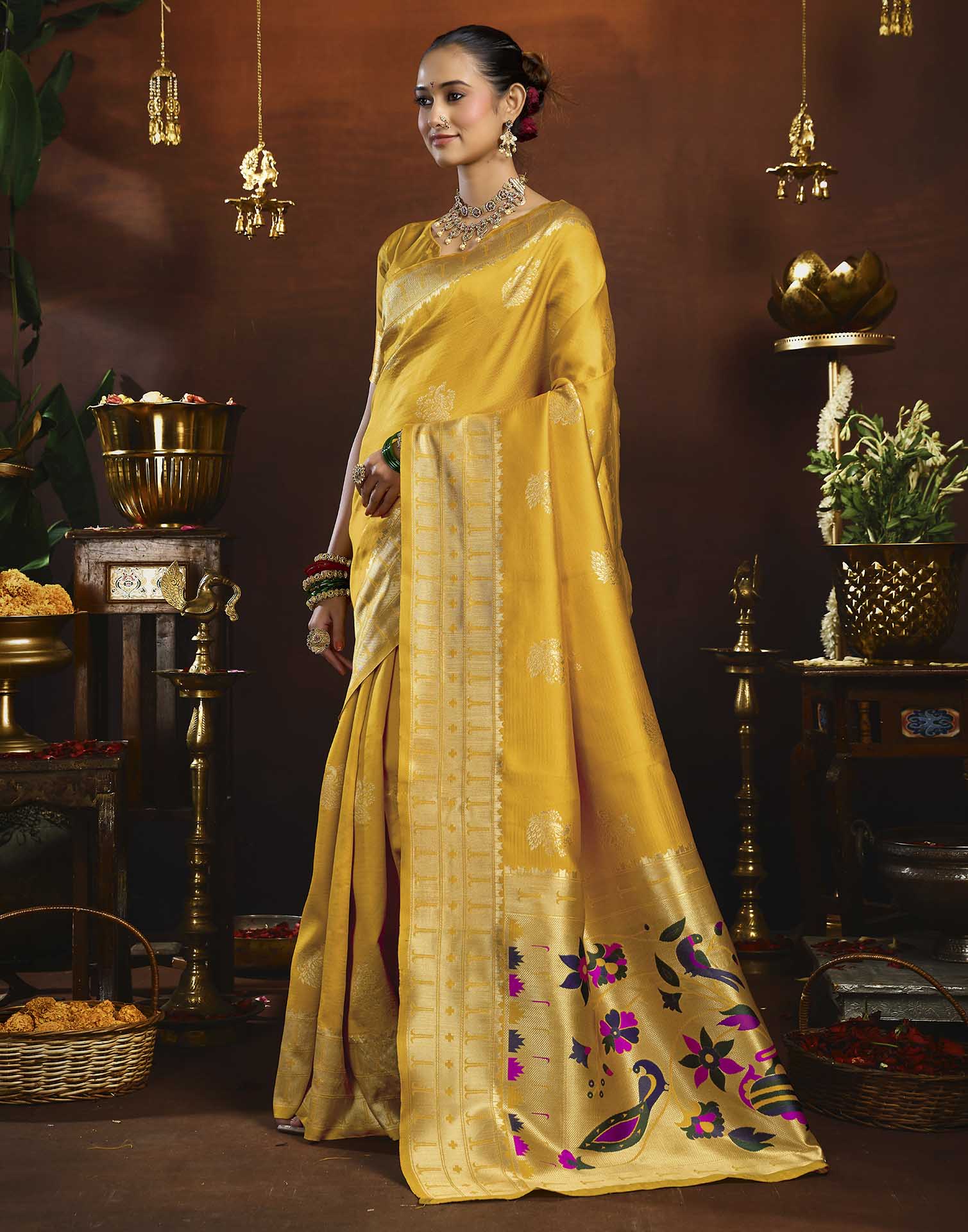 Yellow Silk Woven Paithani Saree