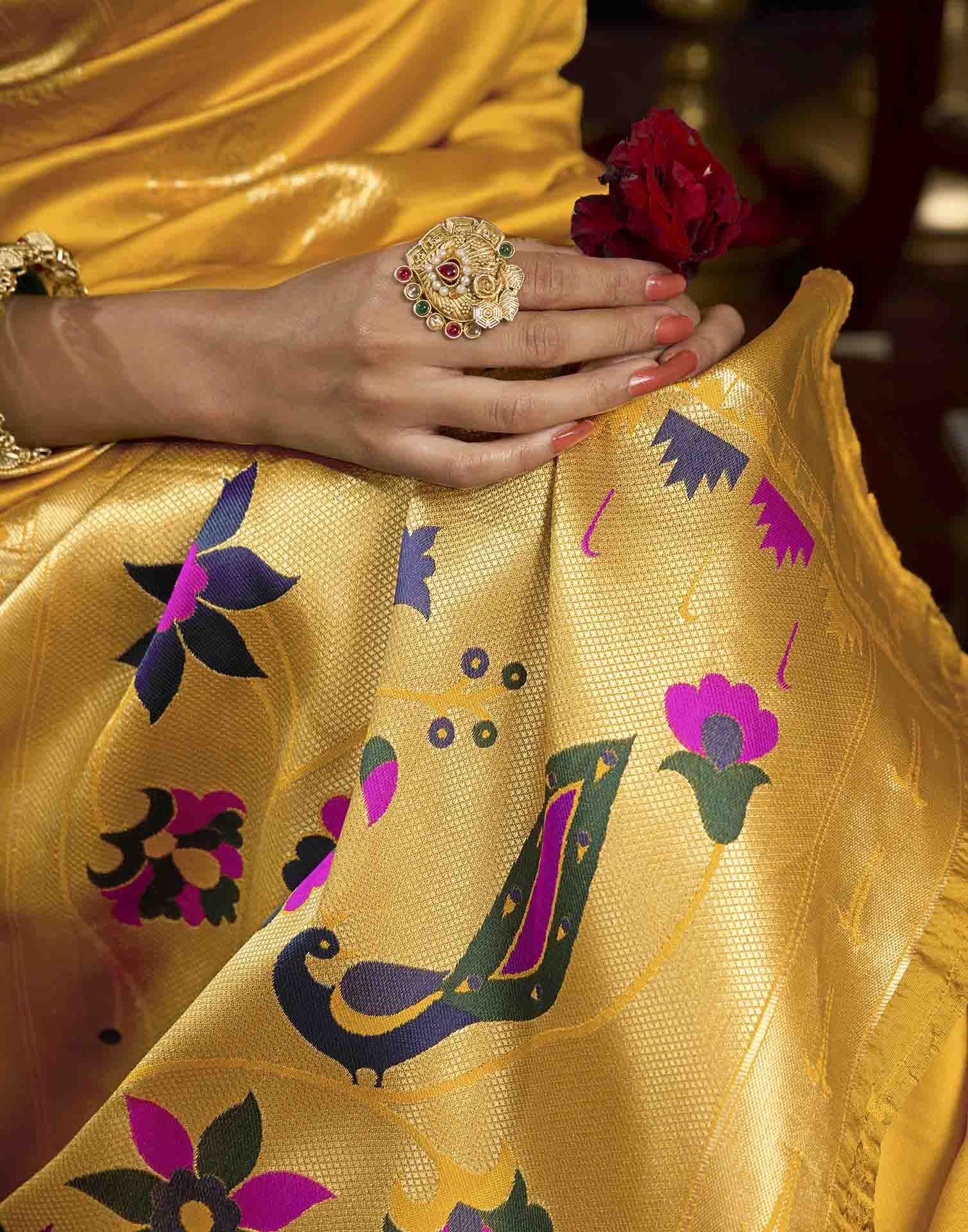 Yellow Silk Woven Paithani Saree