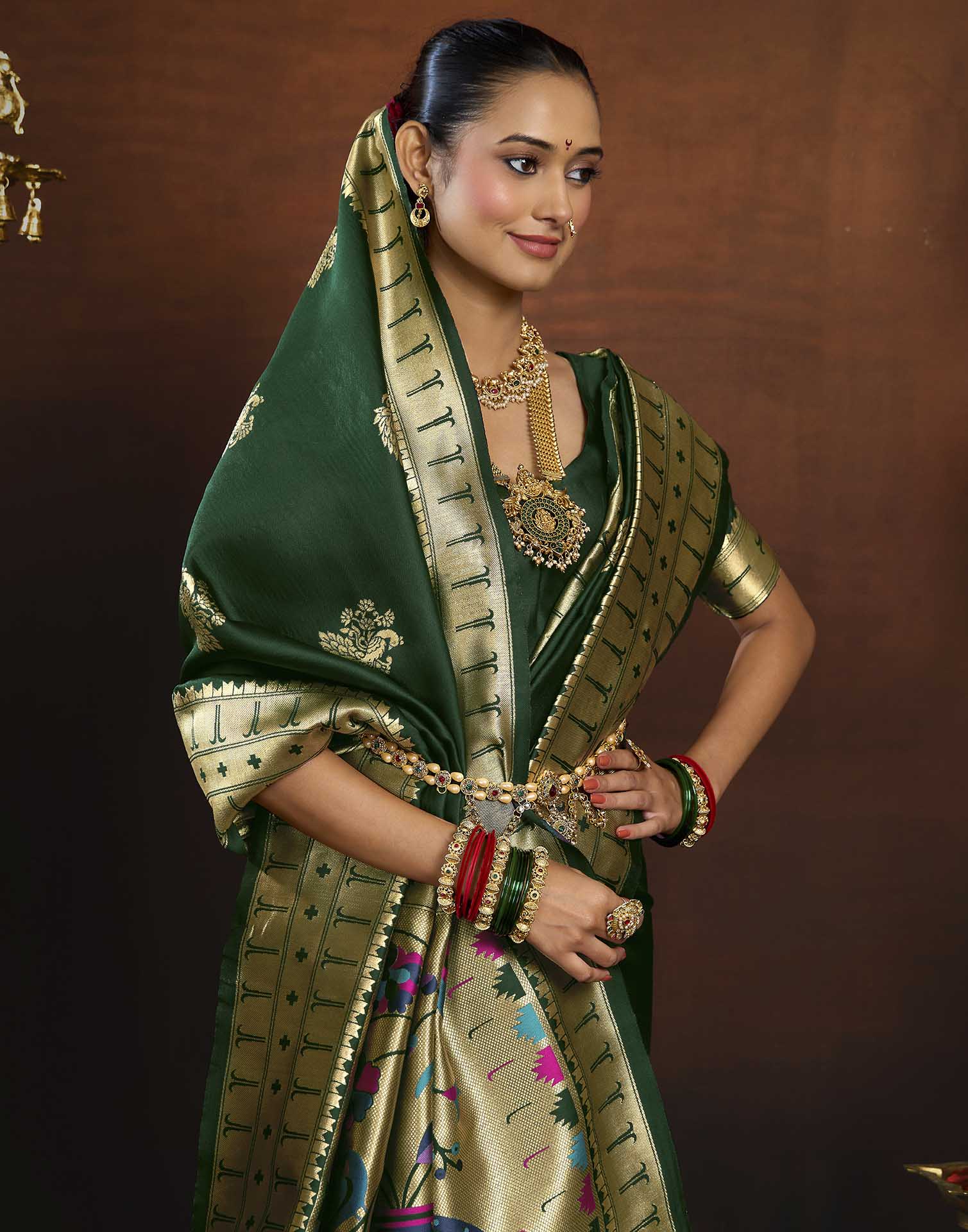 Dark Green Silk Woven Paithani Saree