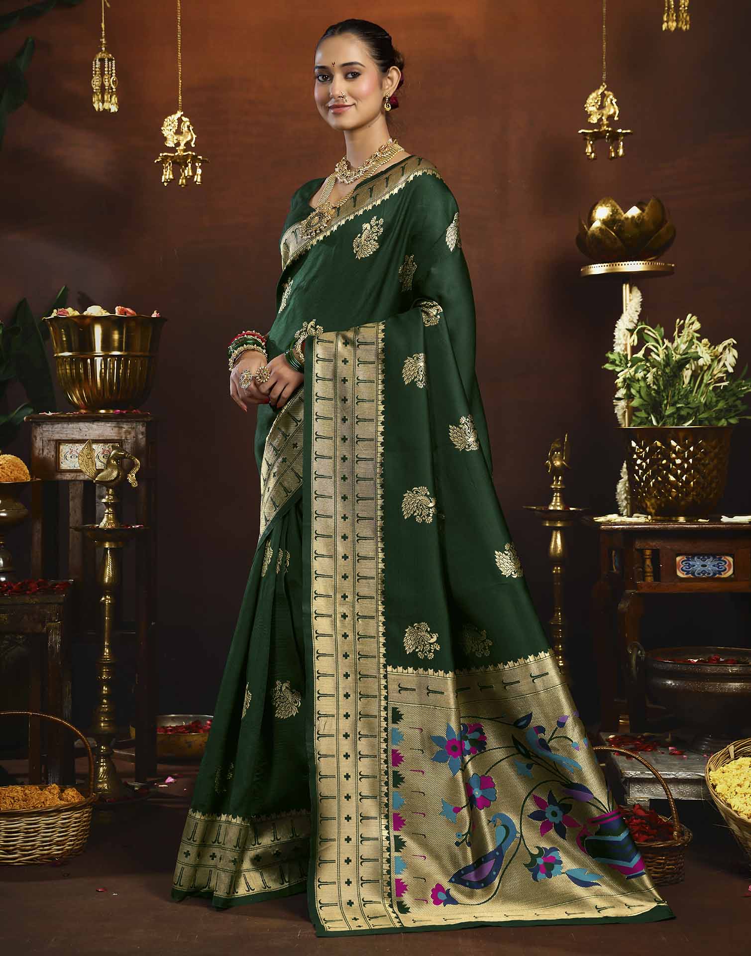 Dark Green Silk Woven Paithani Saree