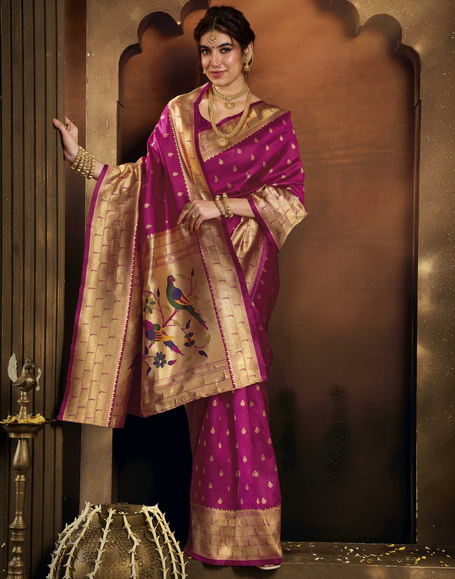 Dark Pink Silk Woven Paithani Saree