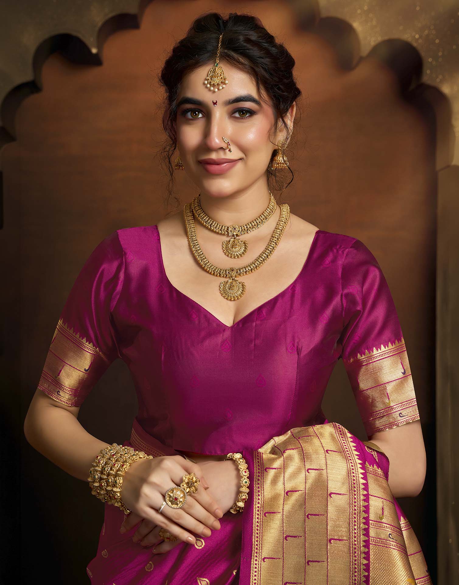 Dark Pink Silk Woven Paithani Saree