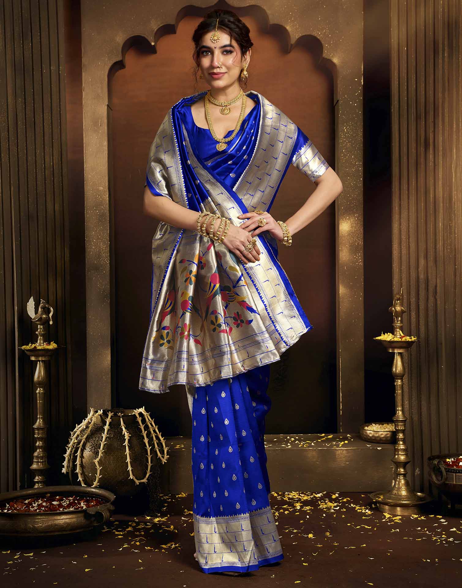 Royal Blue Silk Woven Paithani Saree