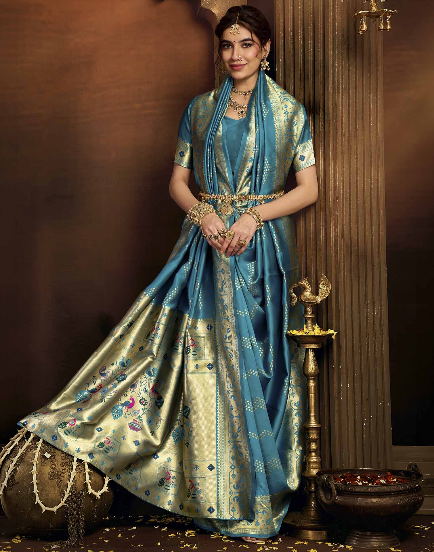 Sky Blue Silk Woven Paithani Saree