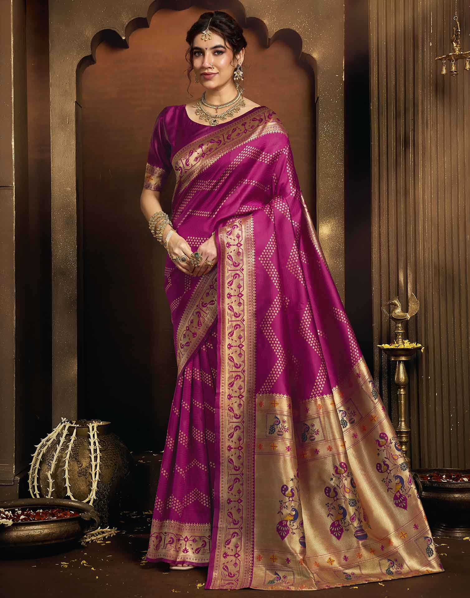 Magenta Silk Woven Paithani Saree