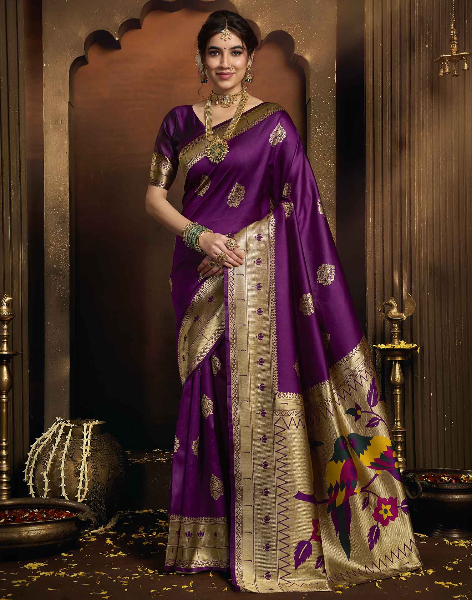 Purple Silk Woven Paithani Saree