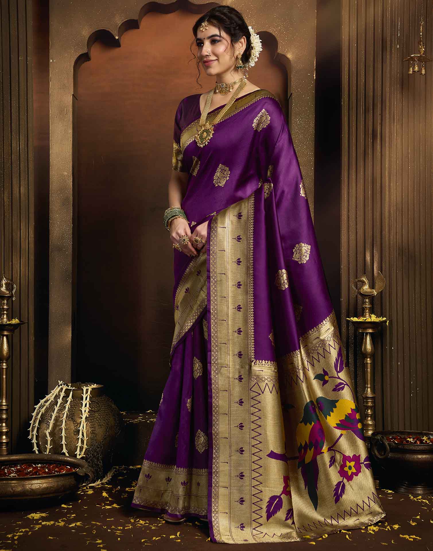 Purple Silk Woven Paithani Saree