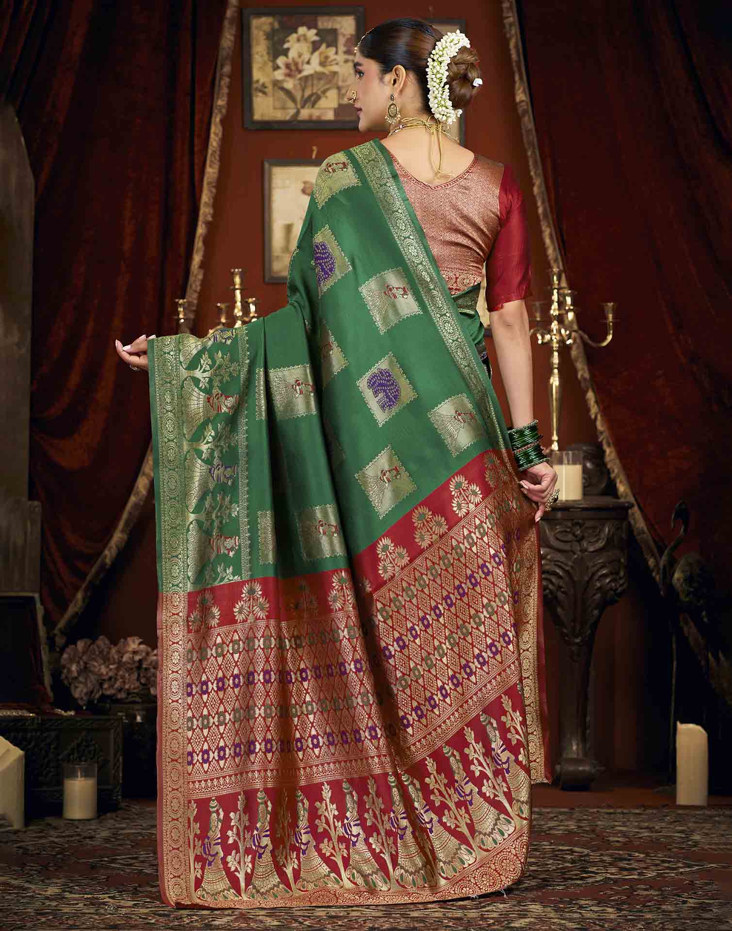 Green Silk Woven Banarasi Saree