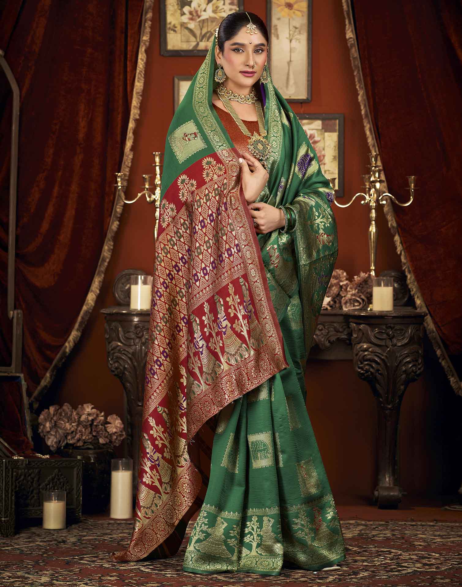 Green Silk Woven Banarasi Saree