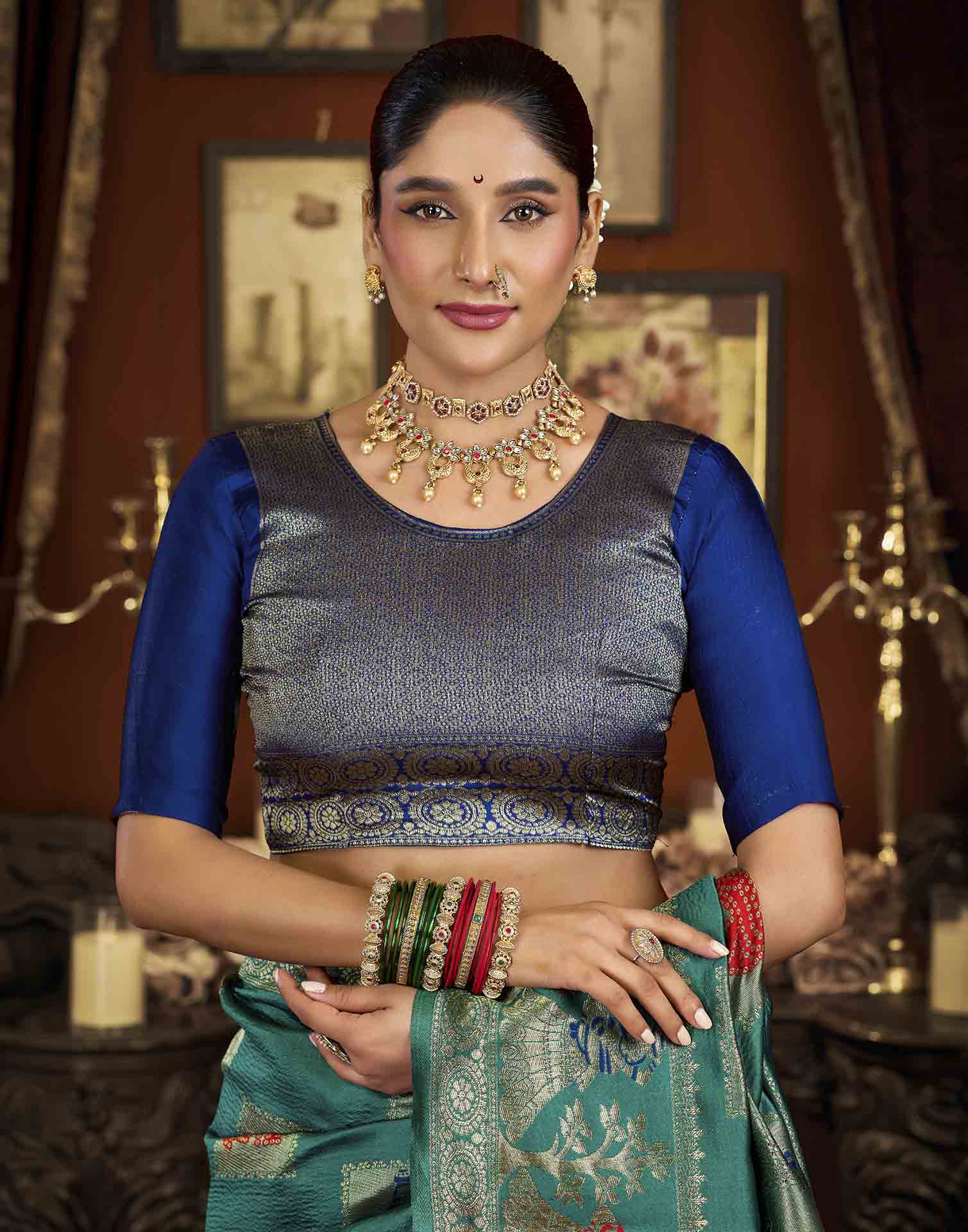 Turquoise Silk Woven Banarasi Saree