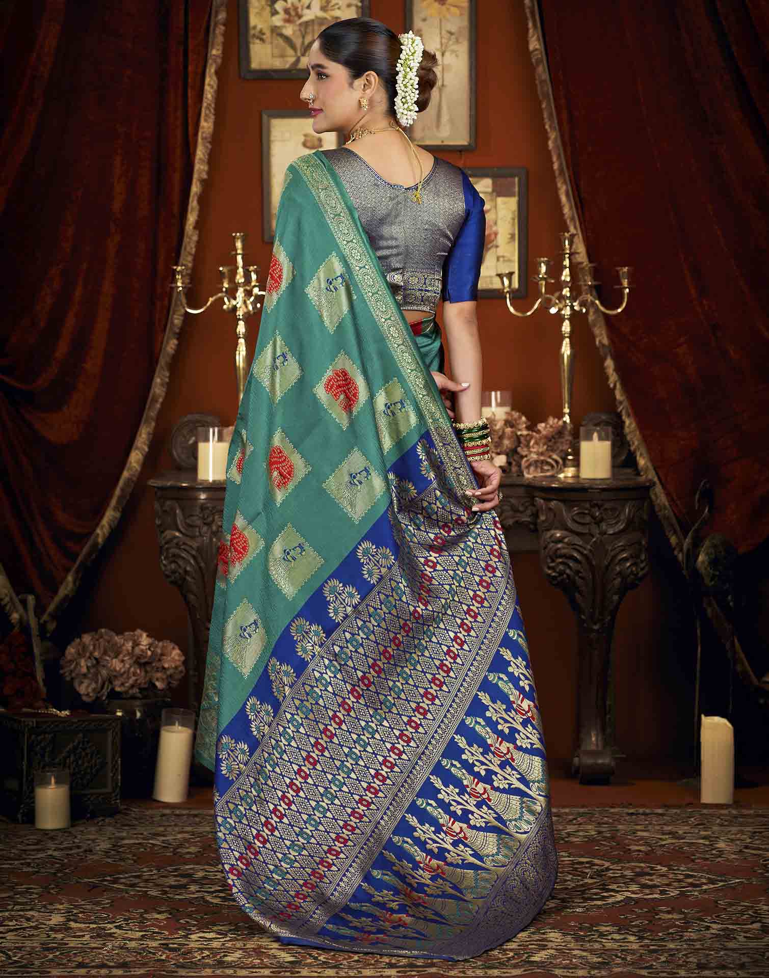 Turquoise Silk Woven Banarasi Saree