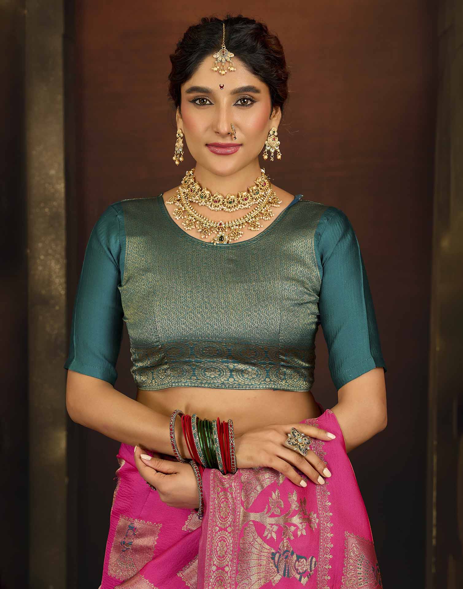 Pink Silk Woven Banarasi Saree