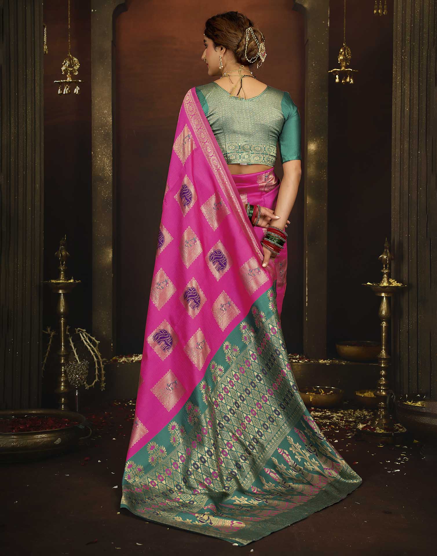 Pink Silk Woven Banarasi Saree