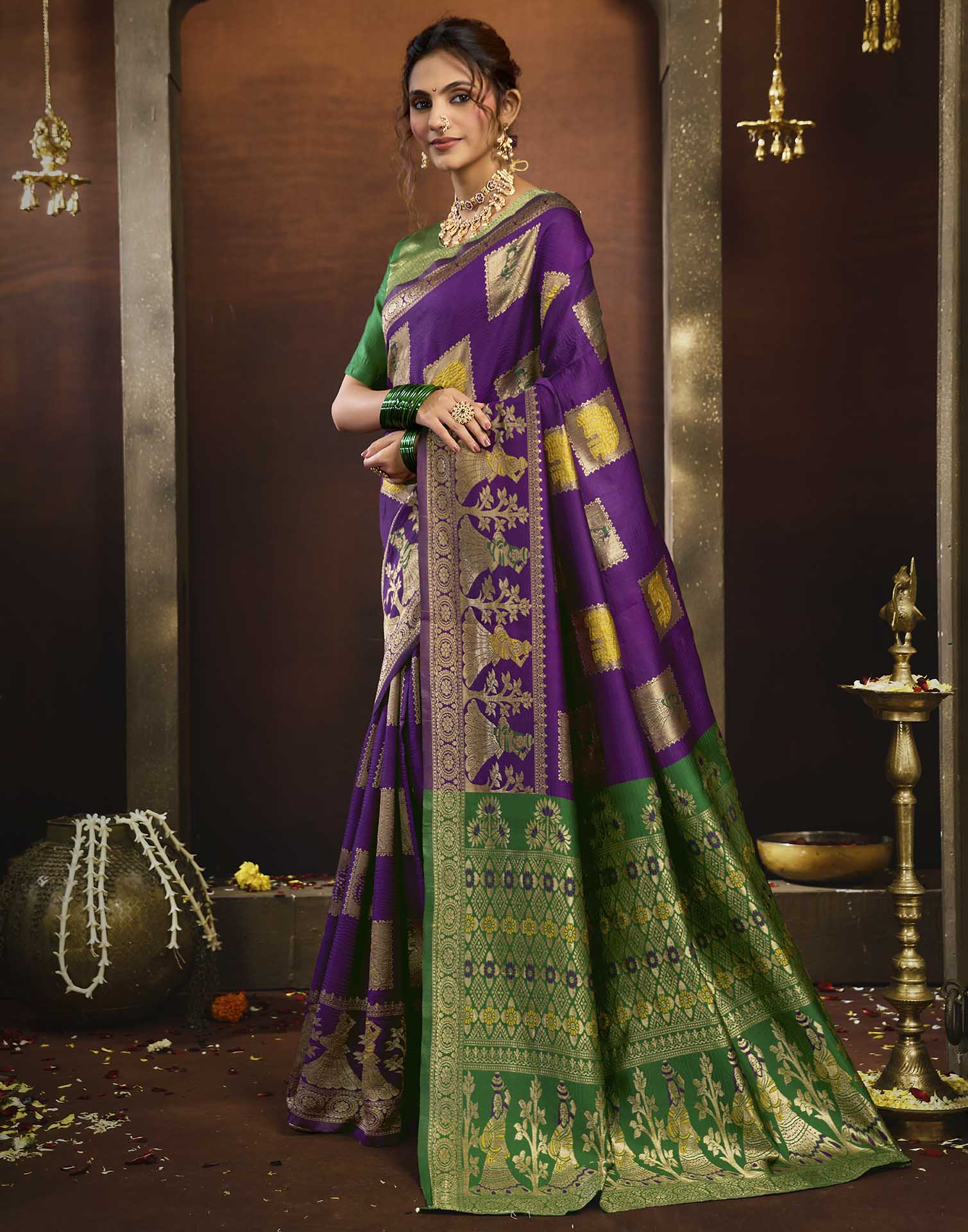 Purple Silk Woven Banarasi Saree