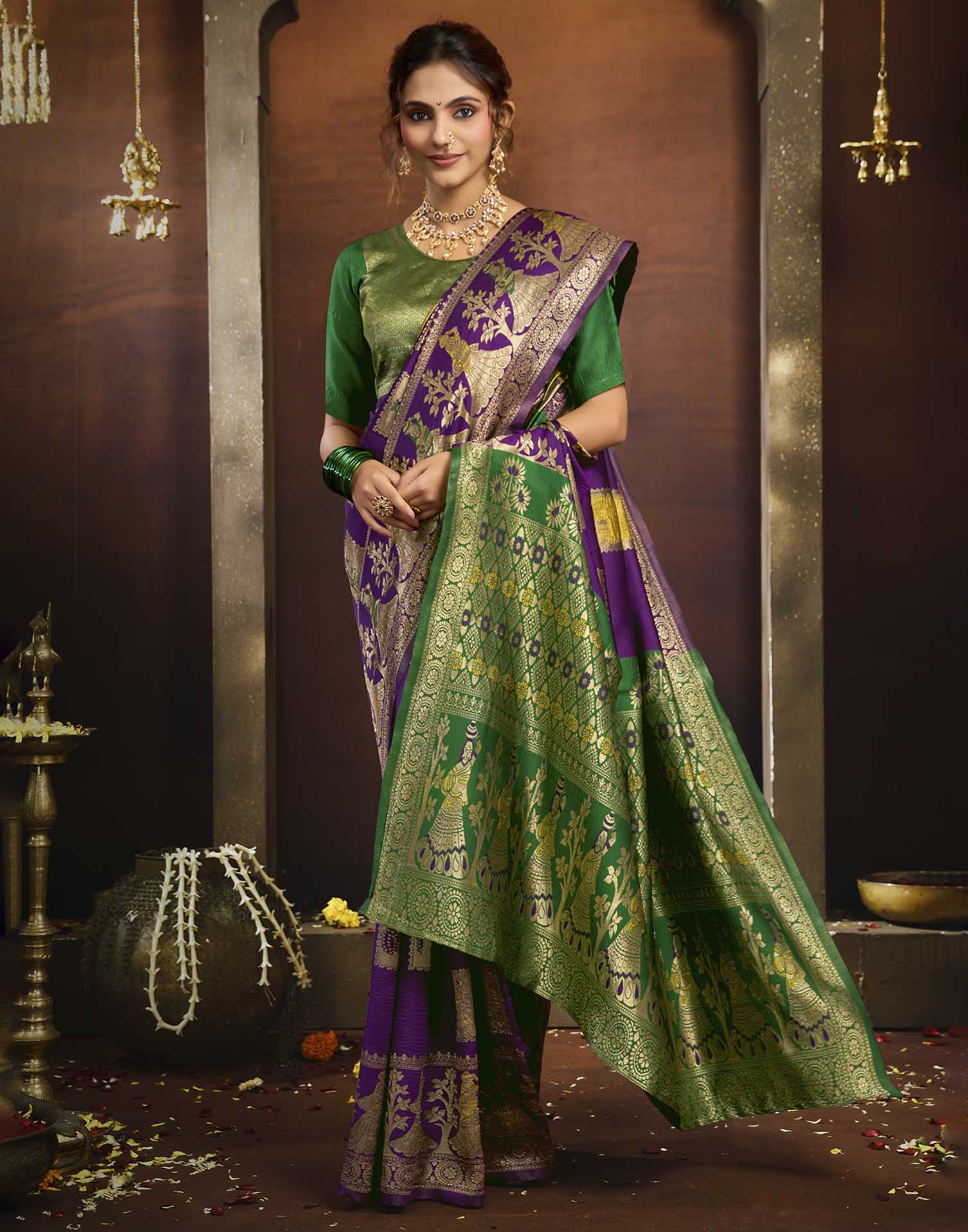 Purple Silk Woven Banarasi Saree