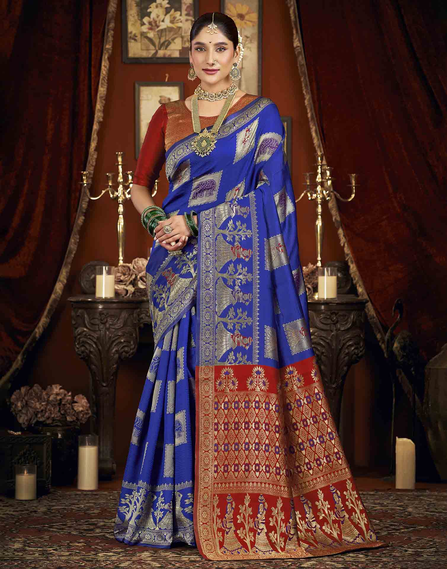 Blue Silk Woven Banarasi Saree
