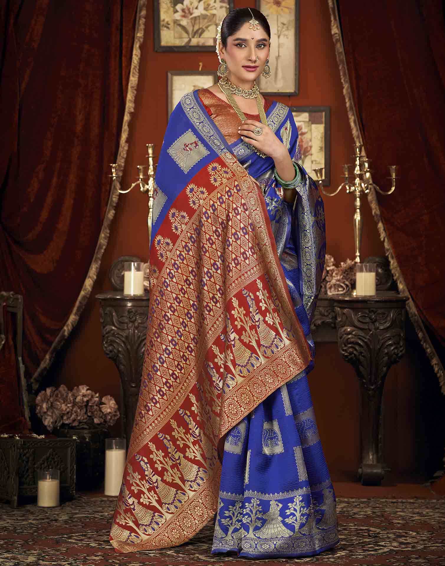 Blue Silk Woven Banarasi Saree