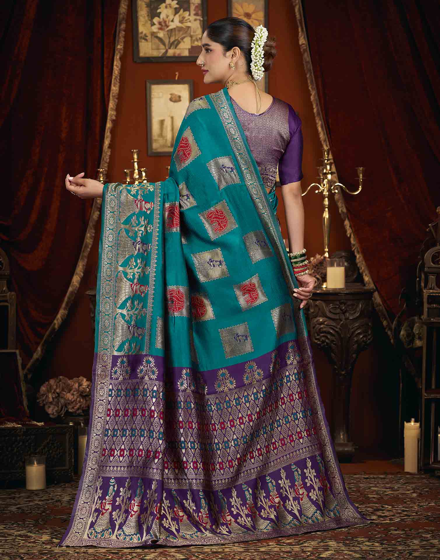 Rama Blue Silk Woven Banarasi Saree