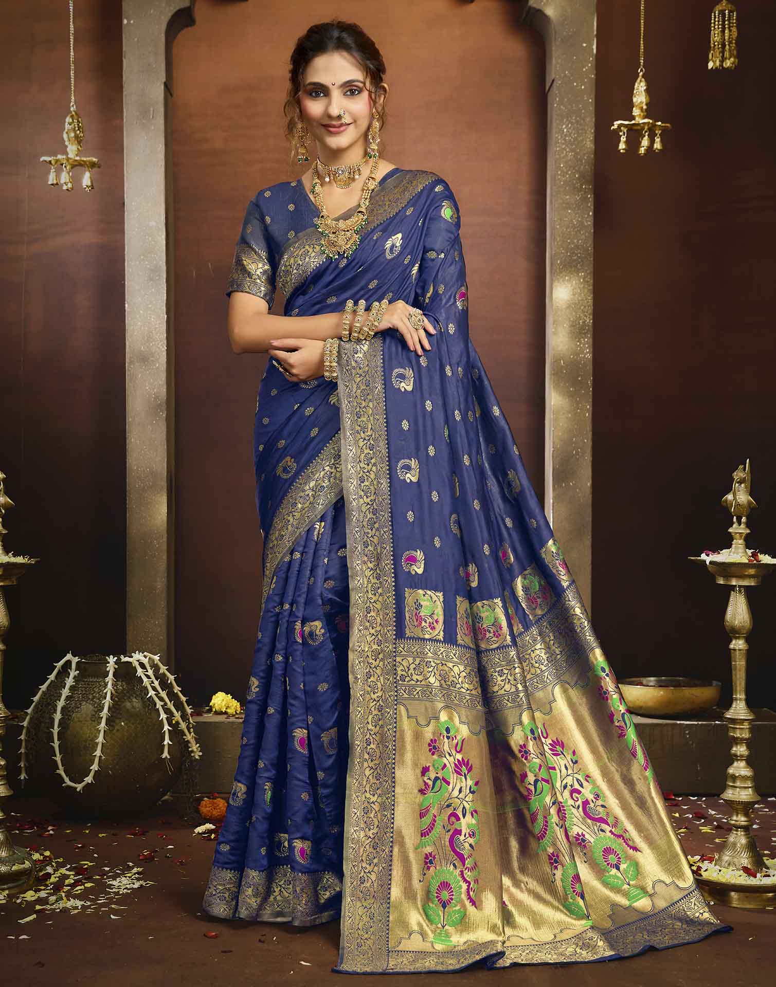Royal Blue Silk Woven Paithani Saree