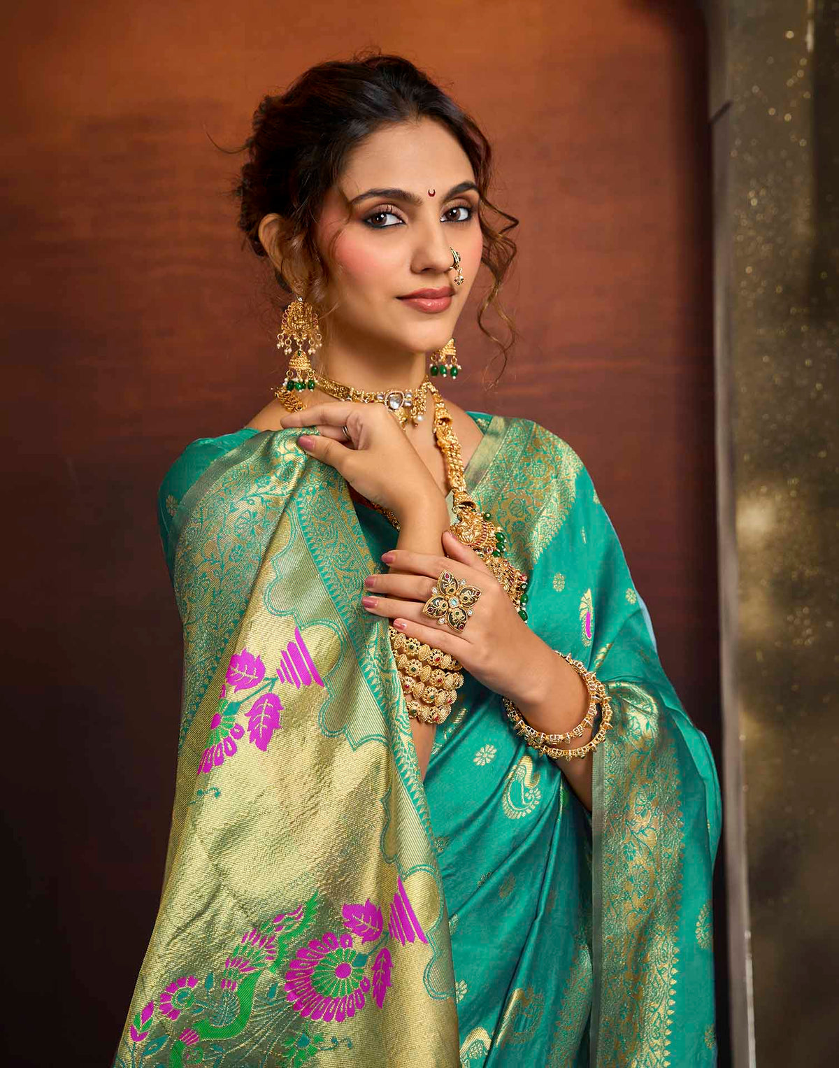 Turquoise Silk Woven Paithani Saree