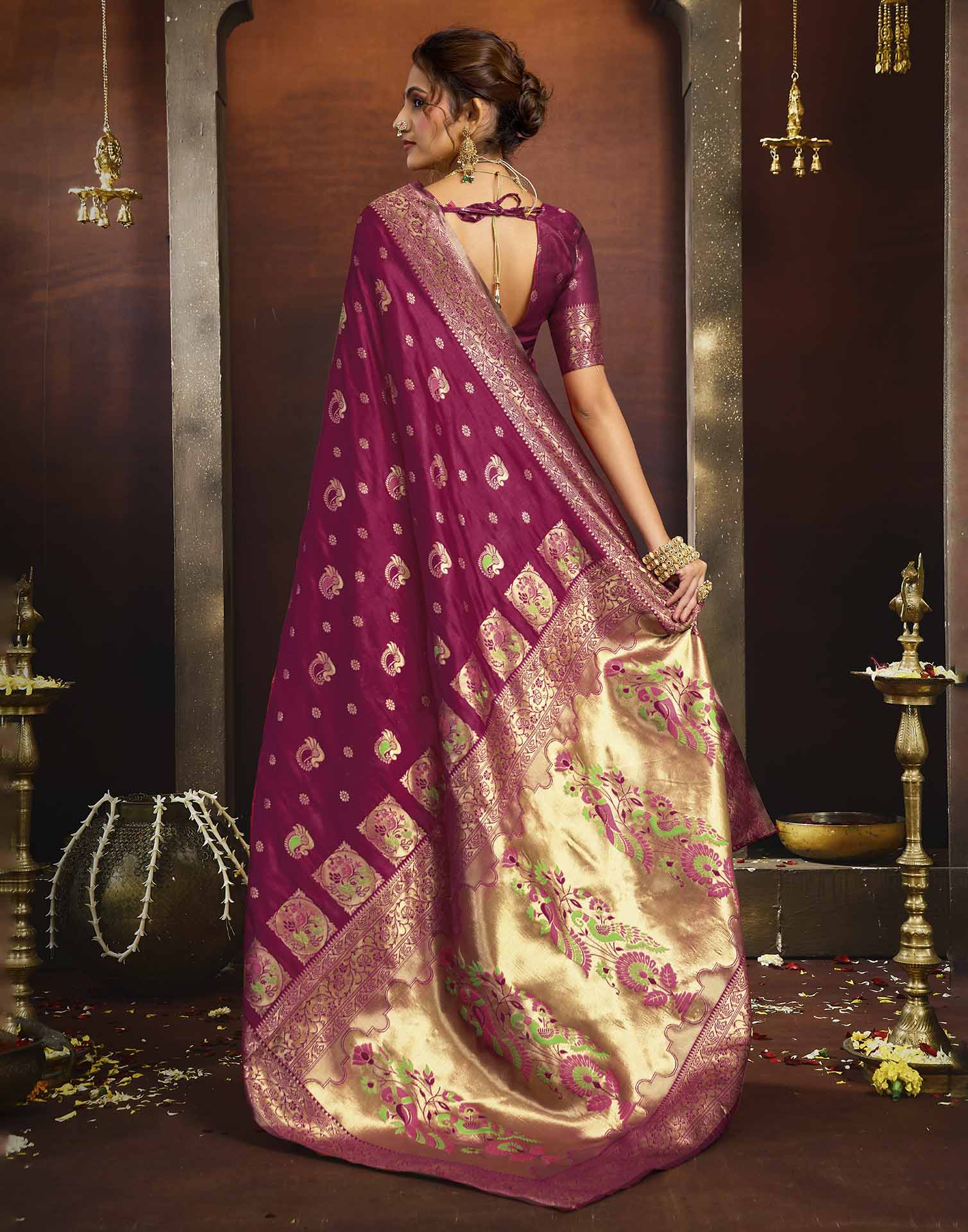 Magenta Silk Woven Paithani Saree
