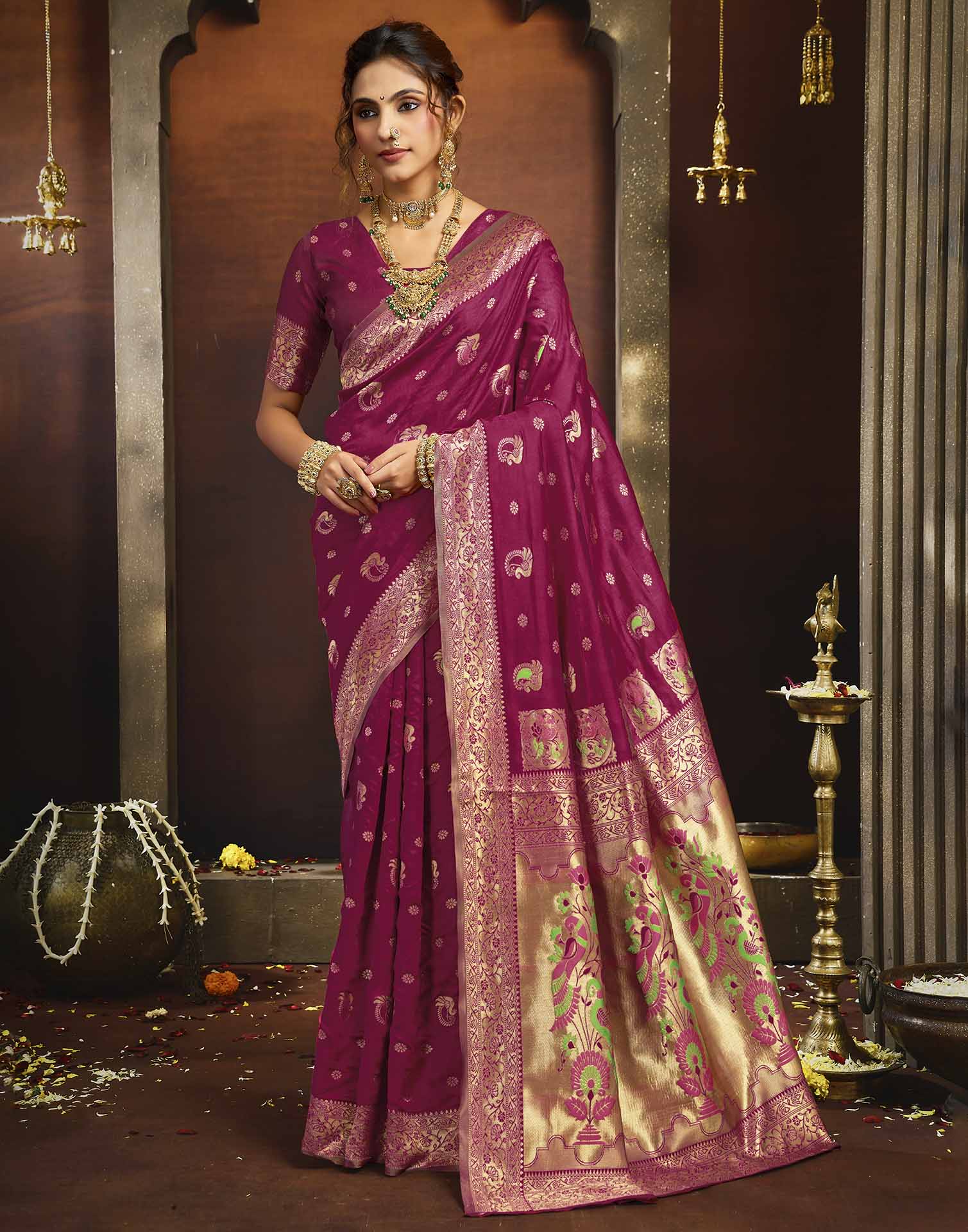 Magenta Silk Woven Paithani Saree
