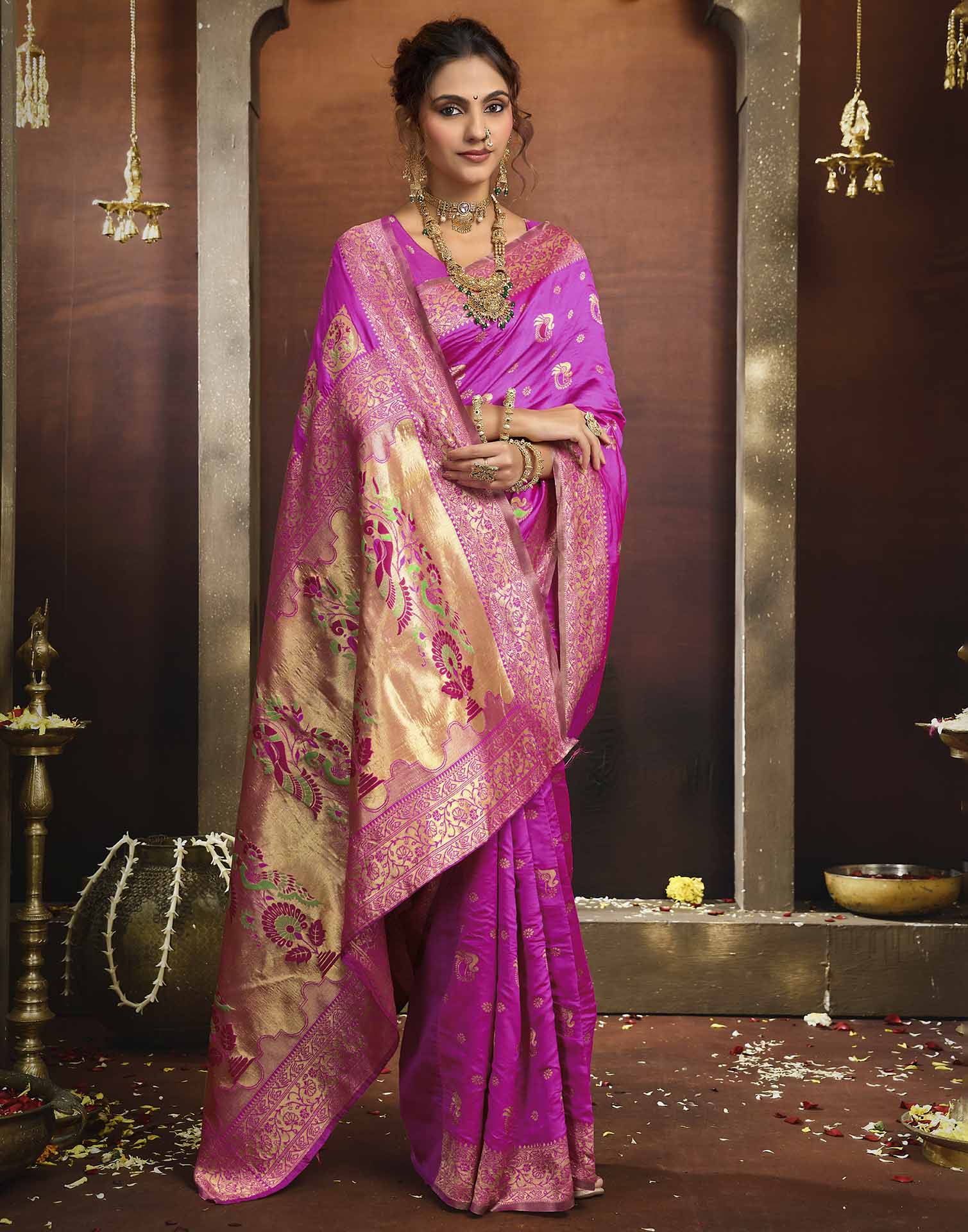 Pink Silk Woven Paithani Saree