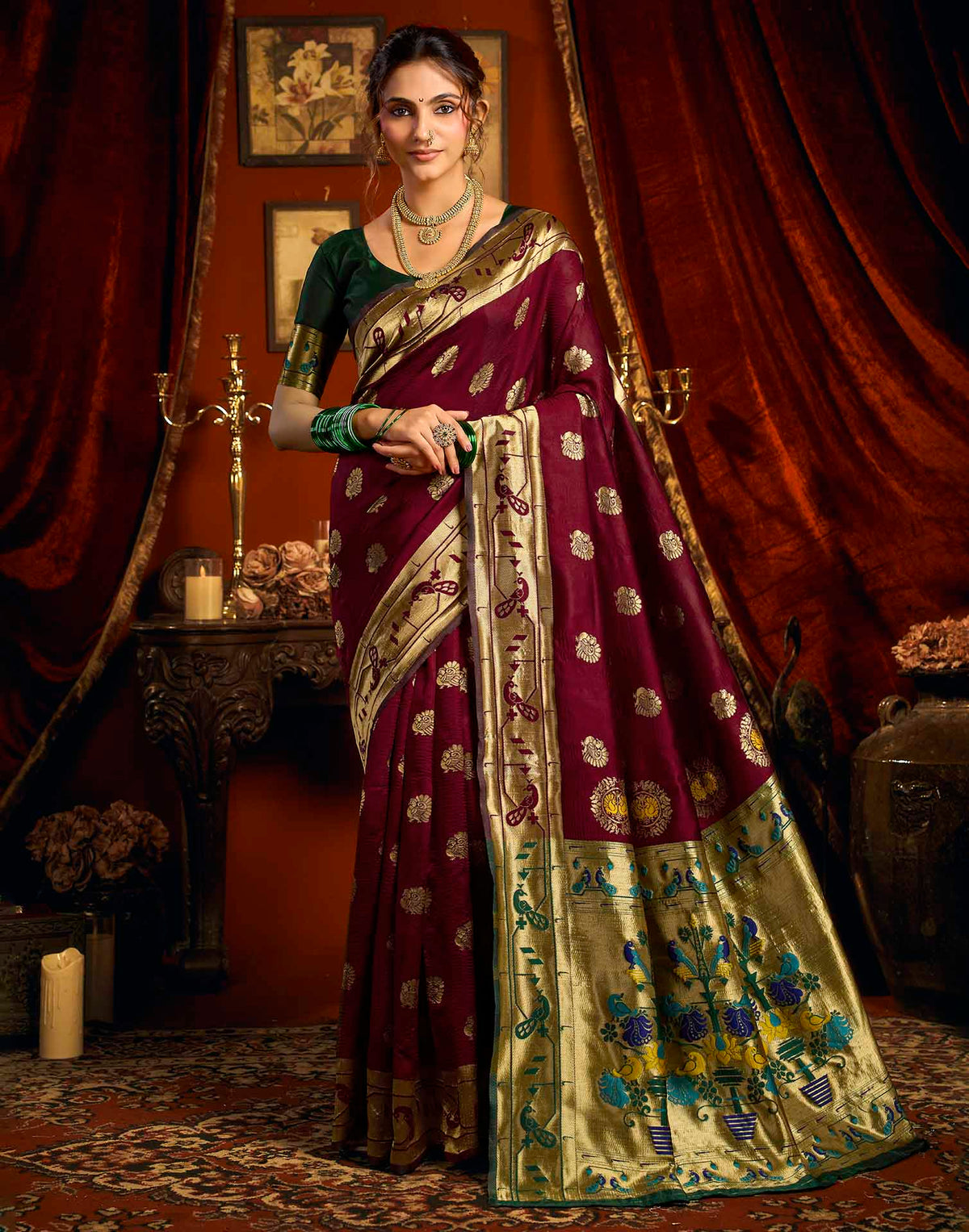 Maroon Silk Woven Paithani Saree