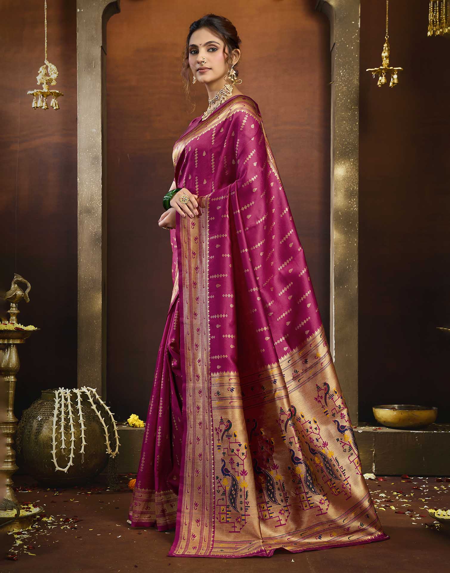 Rani Pink Silk Woven Paithani Saree