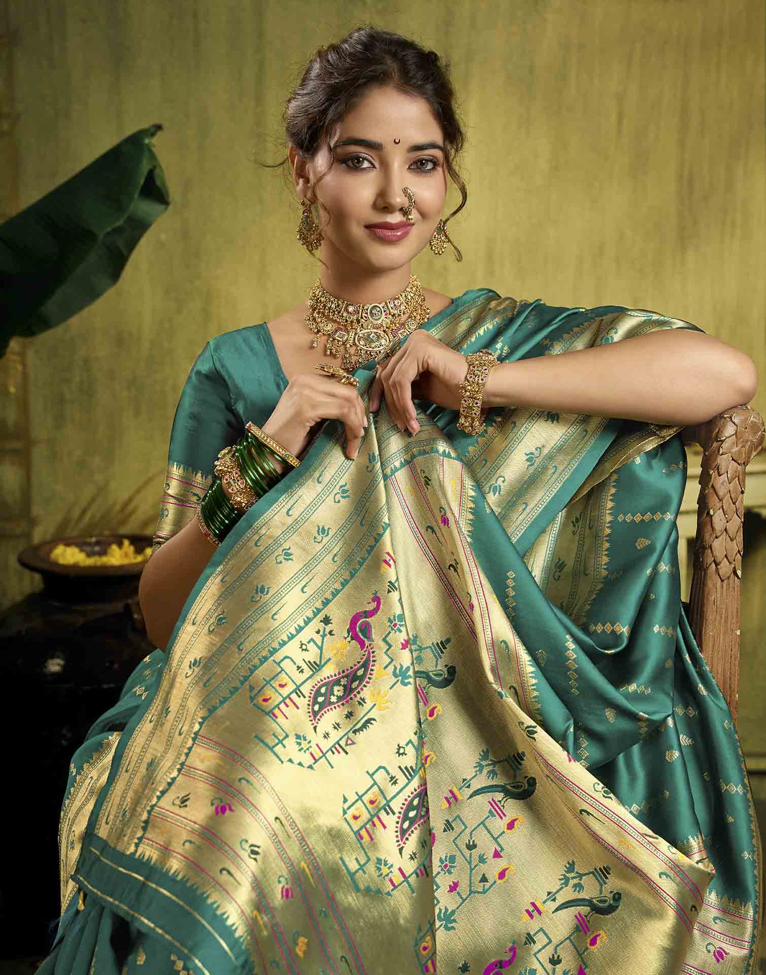 Turquoise Silk Woven Paithani Saree
