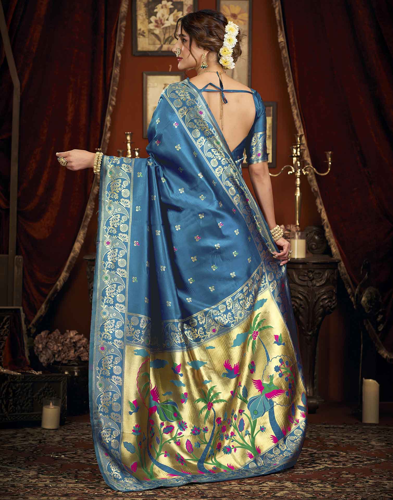Blue Silk Woven Paithani Saree