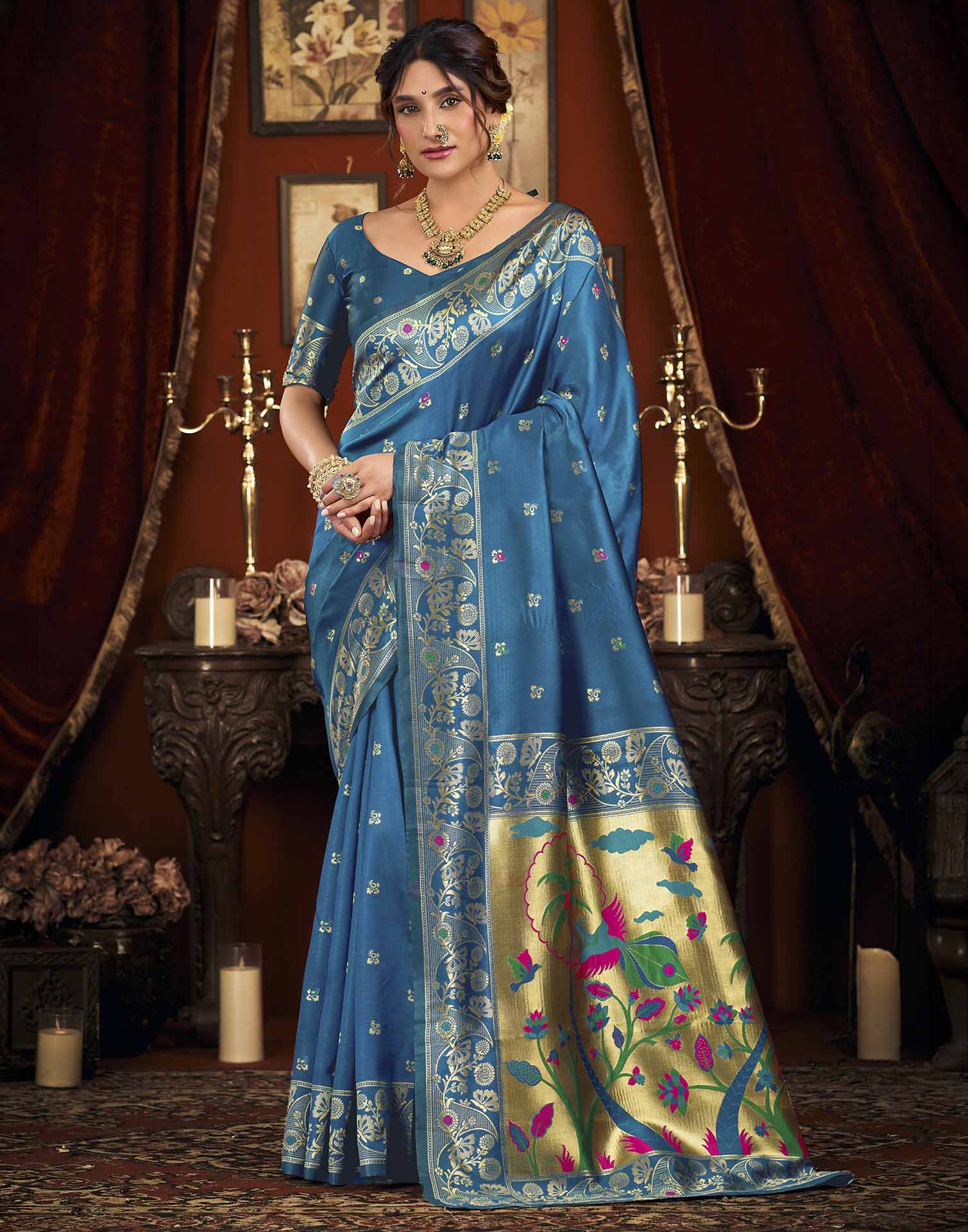 Blue Silk Woven Paithani Saree