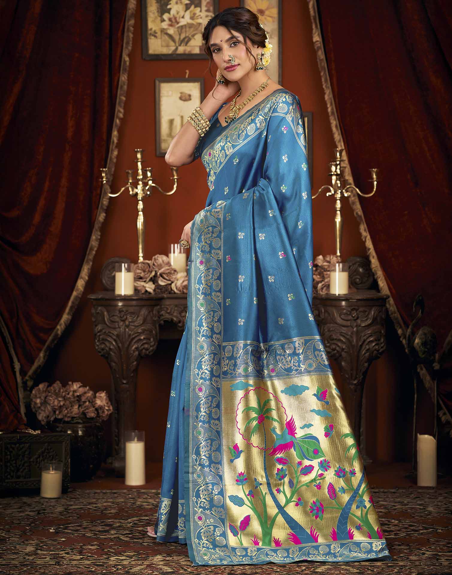 Blue Silk Woven Paithani Saree