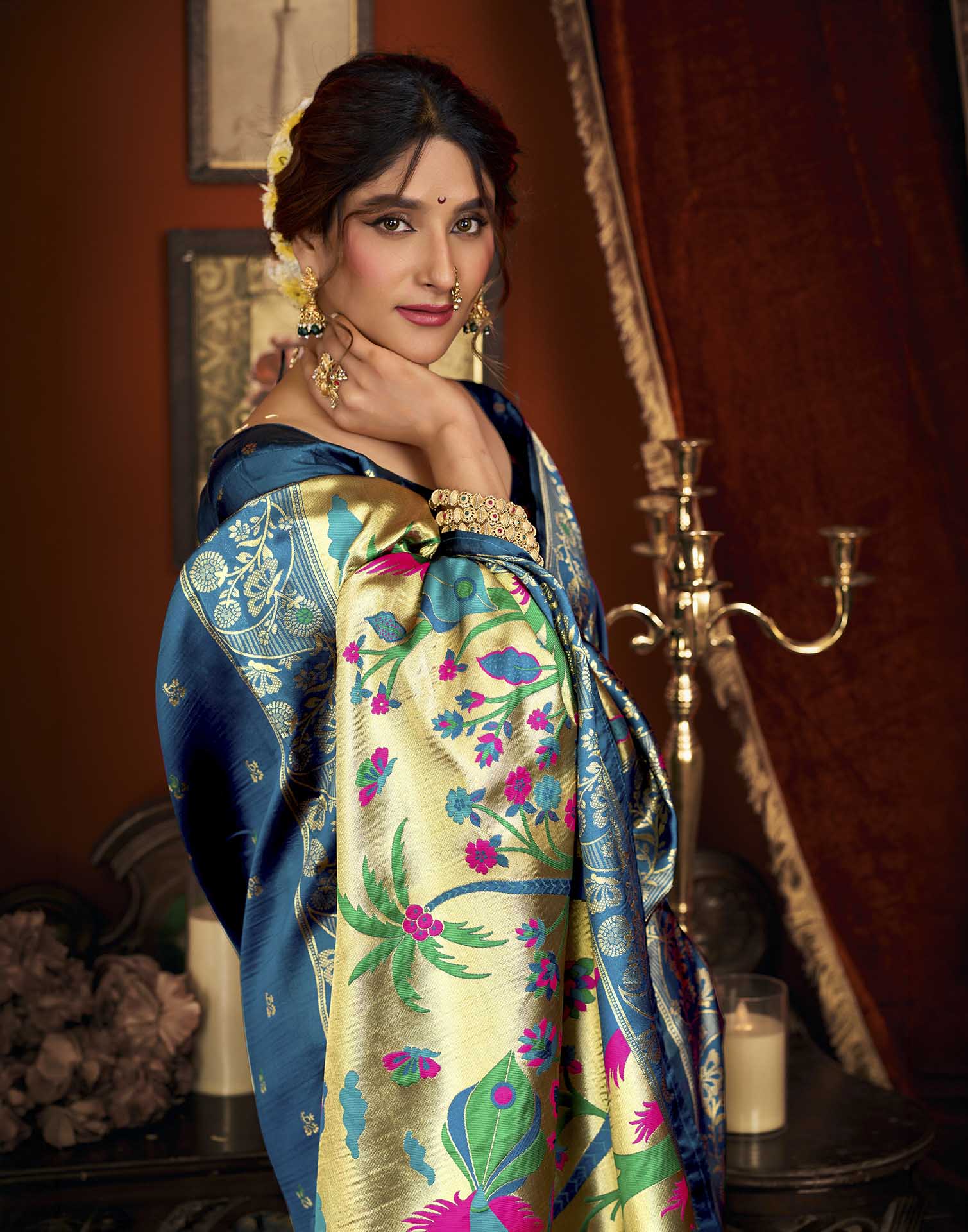 Blue Silk Woven Paithani Saree