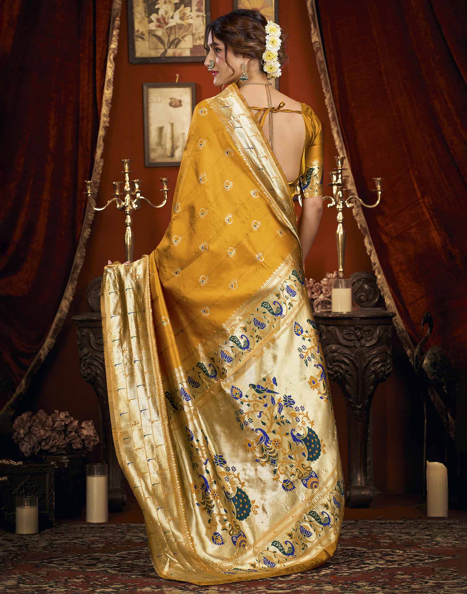 Mustard Yellow Silk Woven Paithani Saree