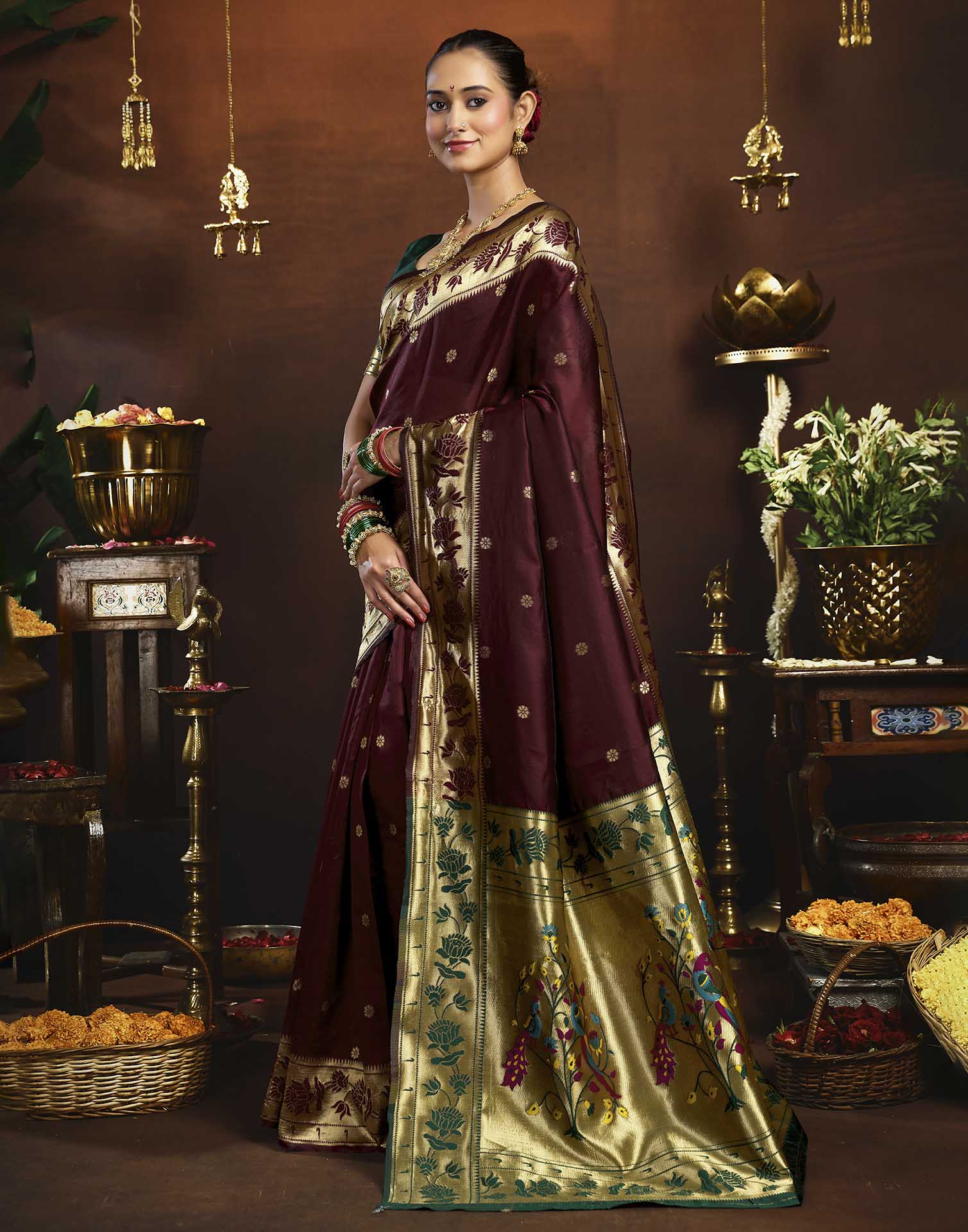 Deep Maroon Silk Woven Paithani Saree